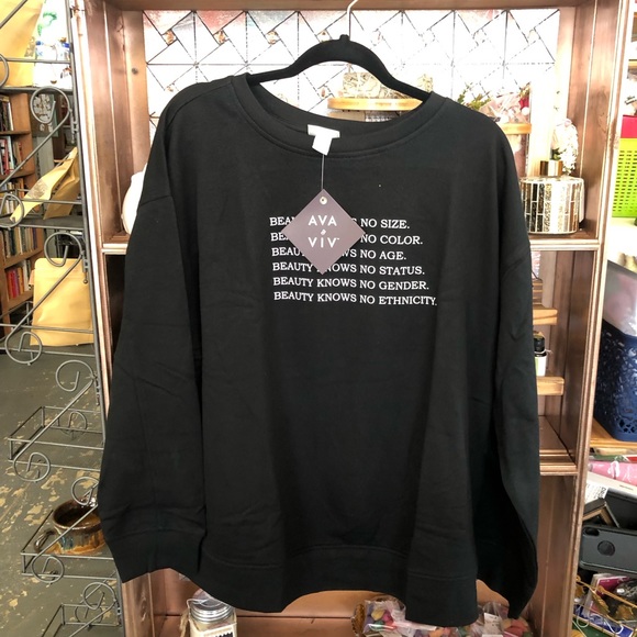 Ava & Viv long sleeve sweatshirt beauty knows no size affirmation positive black - Picture 2 of 7